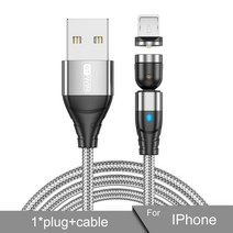 gtwin magnetic usb cable for iphone 충전기 540도 회전 usb type c 케이블 for xiaomi samsung magnet charge micr, 협력사, 아이폰용 실버, 2m