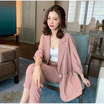 Momolatti 여성 고무줄 긴 바지 봄가을 오피스룩 정장 2세트