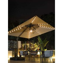 대형 파라솔 LED 야간 테라스 카페 어닝 발코니, 물탱크 베이스 정사각형 3m 태양광 램프