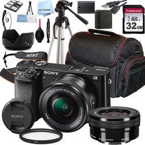 Sony a6000 미러리스 디지털 카메라 16-50mm 렌즈 + 32GB 카드 삼각대 케이스 등 포함 (18피스 번들), 한개옵션0