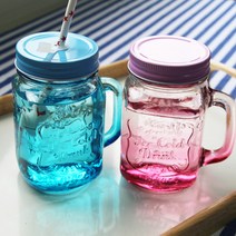 로얄보덴 칼라 메이슨자 2P (빨대형+밀폐형), 2개, 500ml