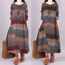 은창]어텀 무드 패턴 롱 원피스 여름 치마 빅사이즈 롱원피스 루즈핏 가을 겨울 긴팔 여성 돌잔치엄마 베