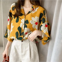 스타일아유 여성 빅 플라워 꽃무늬 반팔 남방셔츠 블라우스 썸머 플라워 여름 [AYG6BL0030]