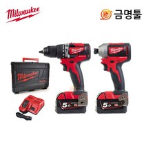 밀워키 M18 CBLPP2C-502X 충전콤보세트 18V 5.0AH 2팩 BL모터 M18 CBLPD M18 CBLID콤보, 2개