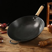 인덕션용 무쇠 후라이팬 가스렌지 공용 무쇠 짬뽕 치킨 찜 팬 웍 전통 중화 냄비, 34CM 둥근 바닥(뚜껑 포함)