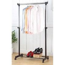 사무실매장 롱코트 롱패딩 174높이조절 행거 추천 선반플러스 깔끔정리 가성비 좁은공간 원피스, 블랙