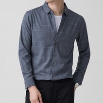 DFMEI 남자 체크 긴팔 셔츠