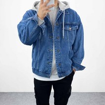 엠클로 남자 오버핏 빅사이즈 투포켓 데님 트러커 후드탈부착 청자켓 남여공용 4컬러