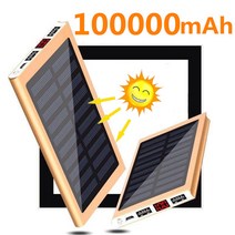ARTECK®100000mAh 보조배터리 LCD 디스플레이 태양광 보조배터리 이동전원 초박형 폴리머, 골드