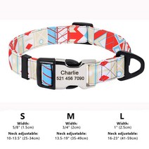 사용자 정의 나일론 개 목걸이 패션 인쇄 강아지 애완 동물 고리 새겨진 이름 작은 중형 Pug, 15 160 White_03 L