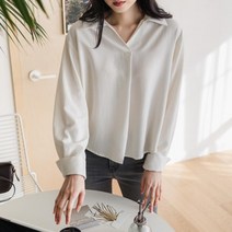 여자 반오픈 결혼식장 3컬러 찰랑핏 카라넥 셔츠