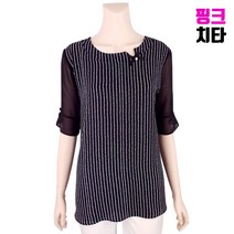 엄마옷 핑크치타 중년여성의류 할머니옷 세로줄 리본 라운드 블라우스