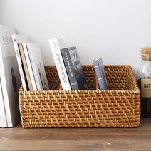cocooning 베트남 라탄바구니 세로 3칸 책정리 양념정리 인테리어 바구니, 1개