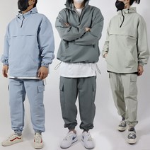 데님투나잇 남여공용 ~3XL까지 오버핏 우븐 아노락세트 조거팬츠 셋업