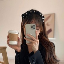 N팩토리 벨벳 새틴 진주헤어밴드 셀프웨딩 볼륨머리띠