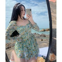 올봄 네크라인 불규칙 플라워 퐁퐁 시폰 원피스