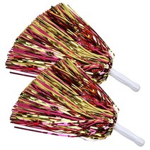 ICObuty 메탈릭 치어리딩 폼폼 포일 플러피 30.5cm(12인치) 2팩 스포츠 스쿼드 댄스 헨 파티 무대 퍼포먼스 축하용 (퍼플/골드), Hot Pink/Gold