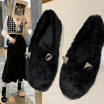 도오빠 여성 단화 로퍼 플랫 슈즈 러블리 양털 퍼 겨울 여자단화 신발_휴미츄
