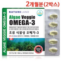 식물성 오메가3 추천 캐나다 오메가쓰리 비타민D d3 비타민E 미세조류 EPA DHA 임산부 수유부 어린이 청소년 중년 어르신 혈행 혈액순환 건조한눈 불포화지방산 영양제, 두개, *