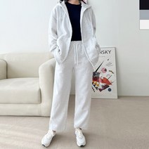 그린라인 겨울 데일리 기본 여자 면 기모 와이드핏 투웨이 지퍼 바지후드세트