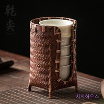 전통찻잔 다도 세트 보이차다기 5인 도자기 대나무 거치대세트 Zuhty 증정, 대나무 컵거치대+잔5개(55ml)