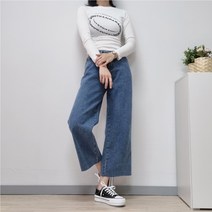 이지무드 여성 Wideone 일자 와이드 데님 통 컷팅 팬츠 청바지
