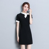 [뽐나] 여성 빅사이즈 승무원 넥라인 리본 포인트 블랙 깔끔 미니원피스
