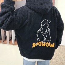 리턴옴므 남자 겨울 레터링 자수 양털 기모 후드티