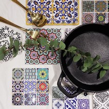 그레이하우스 북유럽풍 패턴 에스닉 타일냄비받침 11종원형 사각 세라믹 코스터 타일 냄비받침 윤식당 테이블타일 집꾸미기 포인트인테리어, 1개, 11cm(c1)