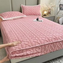 패밀리 침대 패드 센스맘 라지킹 이부자리 매트리스 커버 보호대 탄성 장착 시트 1 개 200x220 플란넬 겨울 두꺼운 따뜻한 침구 더블, 핑크-1pc 침대보_90x200cm