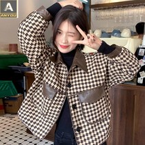 ANYOU 여 봄 가을 코디 한류 작은 키 숏 가죽자켓솜을 넣어 두껍게 하다