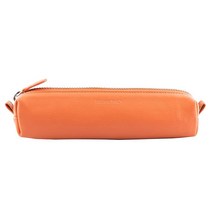 DiLoro Leather Zippered Fountain Ballpoint Rollerball Pens and Pencils Case Holder Pouch Genuine Ful, Orange