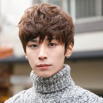 남자 군인 탈모 맞춤 컷트 정수리 펌 가발 남성 통가발 미디움 스핀 스왈로펌, L, 브라운믹스