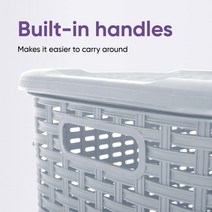 Superio 뚜껑이 달린 플라스틱 세탁 바구니 블랙 2팩 톨 천 햄퍼 오거나.. 정품보장, White Smoke