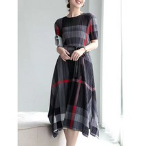 여성 체크무니 플리츠 롱원피스 주름 원피스 2컬러