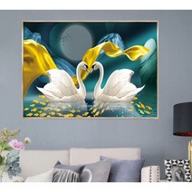 아트미니 보석십자수 고운 순백 백조 한쌍 사랑 하트 비단 잉어 소원 재운 황금 길 B102092, 70x50cm