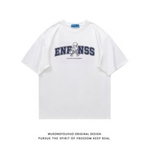 일본 타이드 남성과 여성 글자 프린트 루즈면 반팔 티셔츠 여름용