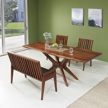 헤즈로 가구 레스토X 트럼버시 원목 우드슬랩 테이블 식탁세트 4인용 WTCW4, (4인세트) 1400x800mm, 접의식 원목 벤치 + 접의식 원목 의자 2개