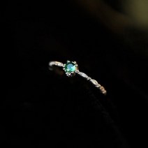 WB ANENJERY Silver Color Green Zircon Thin Ring For Women Trendy Exquisite Adjustable Promise Ring V