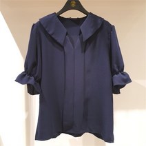 [오더렛] 라운드 플랫카라 슬릿넥 블라우스-3