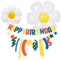 생일파티 세트 펠트 가랜드 레인보우 데이지플라워 은박풍선 세트