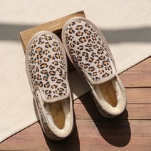 겨울 스노우슈즈 여성 앵클 레오파드 슬립온 기모에 두꺼운 면화 털신발