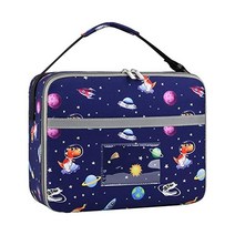 점심 가방 어린이 - 조정 가능한 칸막이 및 스트랩 안전한 반사 줄무늬 이름표 홀더 학교