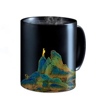 블랙 산 등산 온도 변색 머그 컵 수채화 그림 무늬 모양 뜨거우면 온도에 따라 색이 변하는 바뀌는 잔, 단일사이즈, A