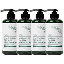 뉴리진 아하 바하 파하 티트리10% 약산성 바디워시 여드름 등드름 가드름 아크네 개선, 500g x 4개