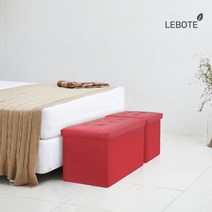 [레보떼] 벤치형 레더 인테리어 수납의자 2p / 아이보리 / 브라운 / 블랙 / 레드, 색상:3.벤치형 레더 블랙(Black) 2p