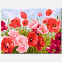 특대형 (물감3배) diy유화그리기 분홍 양귀비 들판 거실 꽃 그림 액자 70x65cm 쉬운 명화따라그리기 아크릴 유화 색칠 세트