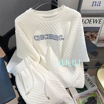 반바지트레이닝세트 아메카지스타일 클래식 학원 무드 와플티셔츠 반바지set 여성 여름 와이드 루즈핏 운동 4998155342