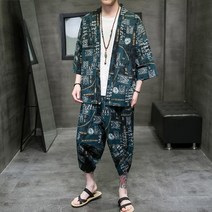 남자 화려한 패턴 봄 여름 퓨전 두루마기 개량 생활 한복 바지 세트 투피스