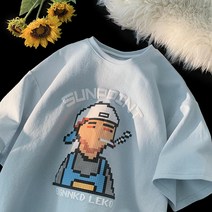 크림블루 숄더 티셔츠 여성 디자인 작은 키 작은 반팔 오버사이즈